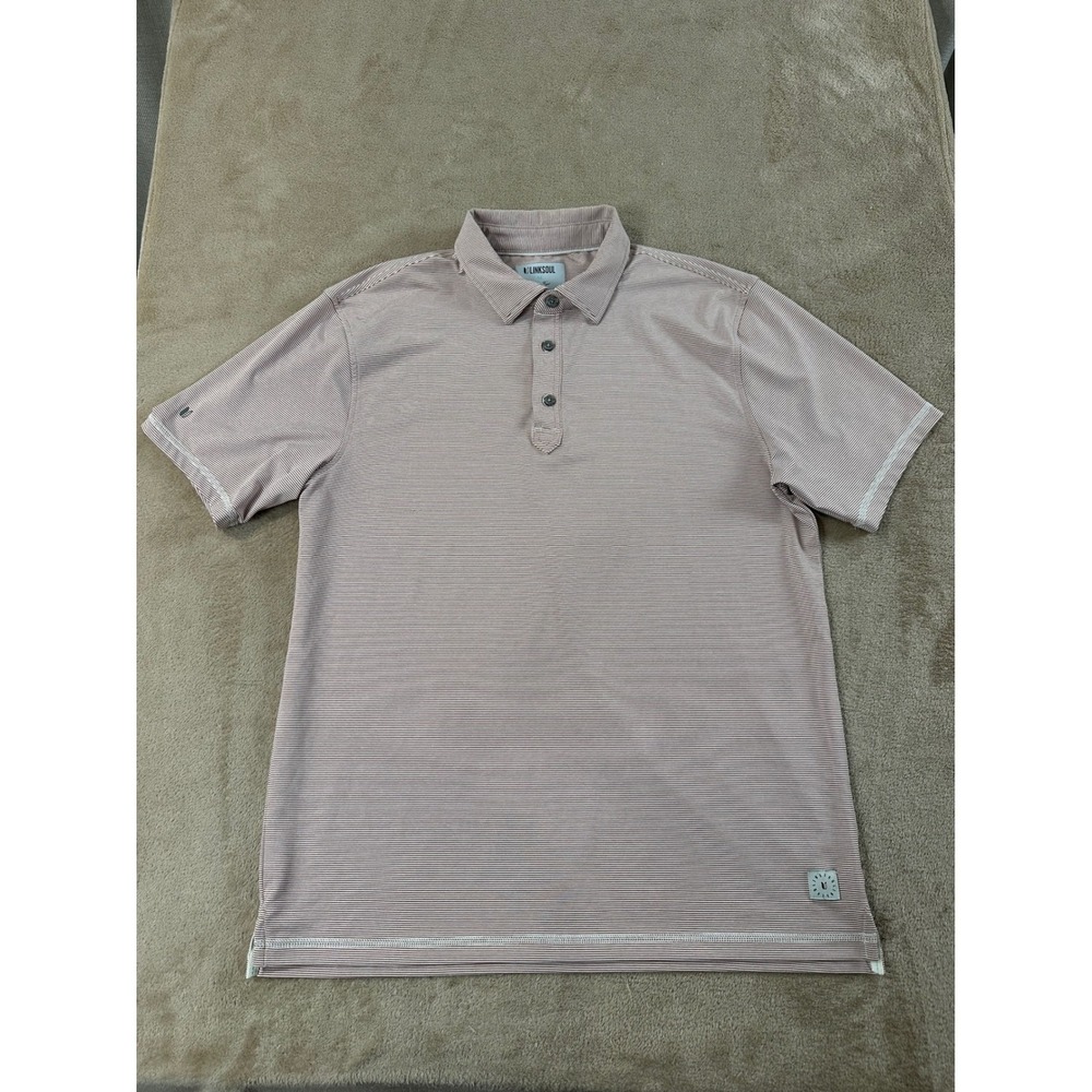 Linksoul Tempus Fugit Polo Shirt Men Medium Red Striped golf Short Sleeve EUC